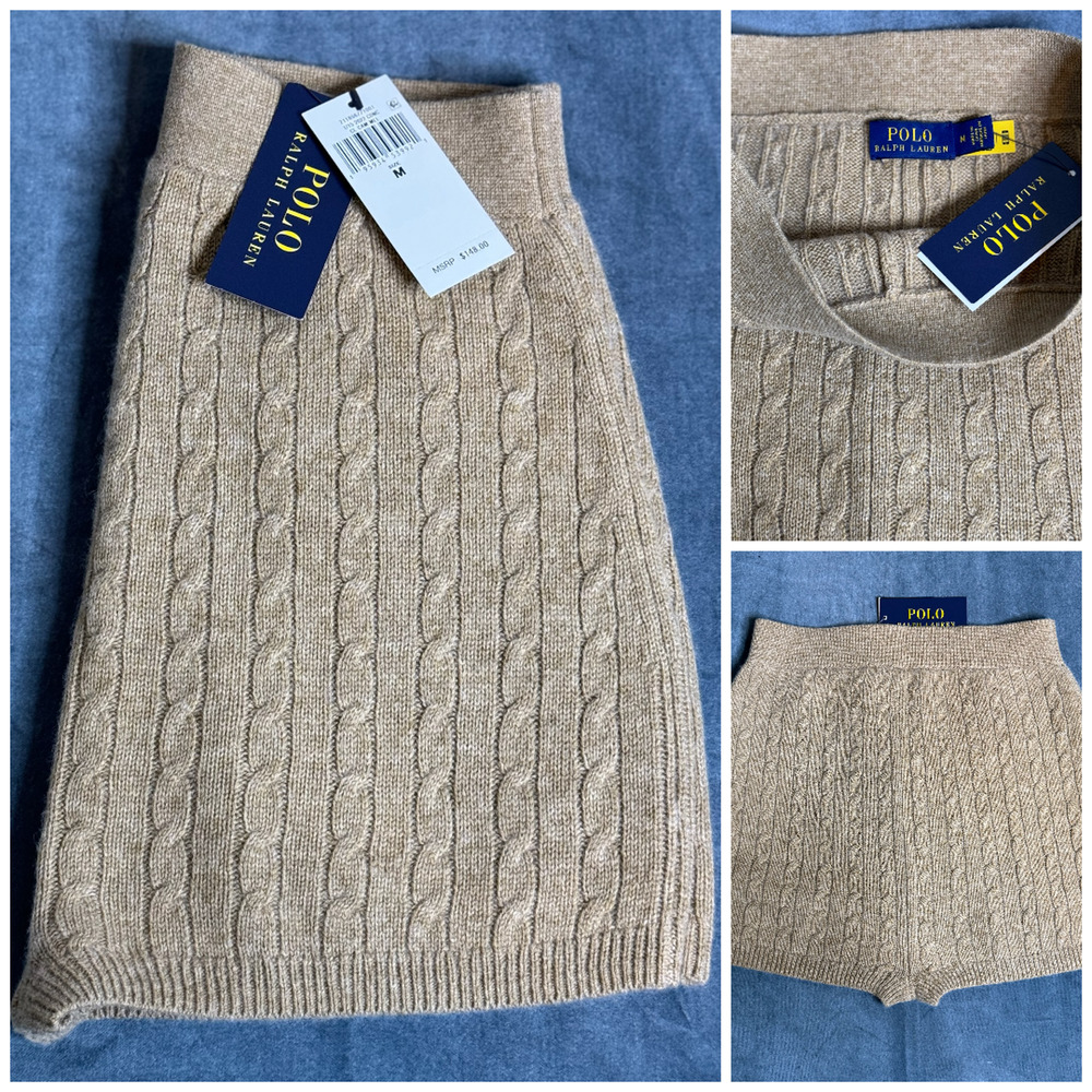 Polo Ralph Lauren Womens Cable-Knit Shorts Wool Cashmere Medium